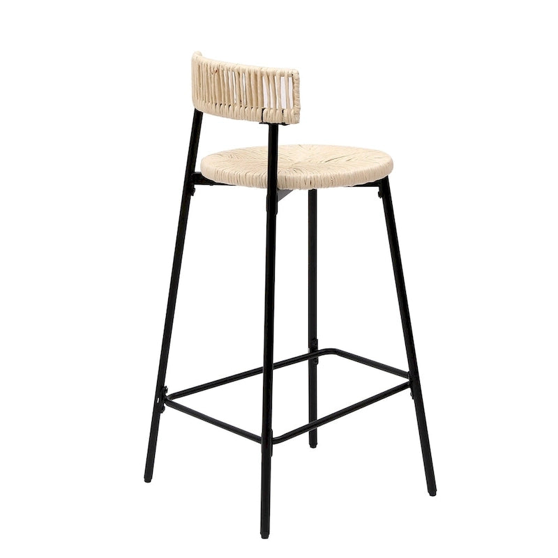 Hand Woven Bar Stools with Back Set of 2 Paper Rope Round Barstools with Footrest for Kitchen Island & Dining Rooms