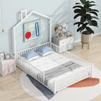 Full Size Metal Platform Bed with Safety Guardrails And Chimney Design