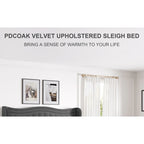 King Size Modern Style Velvet Platform Bed with Upholstered Headboard for Bedroom