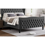 King Size Modern Style Velvet Platform Bed with Upholstered Headboard for Bedroom