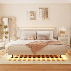 King Size Floating Upholstered Platform Bed with Hidden Storage