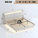 King Size Floating Upholstered Platform Bed with Hidden Storage