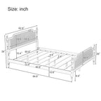 Traditional Style Platform Bed with Rattan Headboard and Footboard for Bedroom