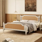 Traditional Style Platform Bed with Rattan Headboard and Footboard for Bedroom