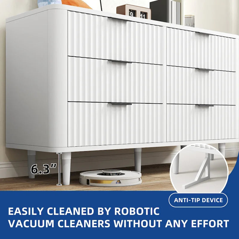 Moasis 6 Drawer Dresser Wood Storage Dresser Organizer with Waveform Fluted Panel