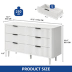 Moasis 6 Drawer Dresser Wood Storage Dresser Organizer with Waveform Fluted Panel