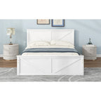 Antique White Queen Size Wooden Platform Bed with Four Storage Drawers