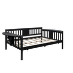 Black Full Size Wooden Daybed with Storage Rack Handrail - No Box Spring Needed