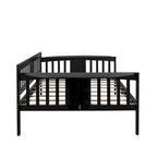Black Full Size Wooden Daybed with Storage Rack Handrail - No Box Spring Needed