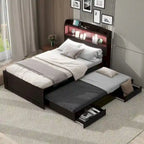 Twin XL Platform Bed with LED Headboard & Drawers