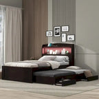 Twin XL Platform Bed with LED Headboard & Drawers