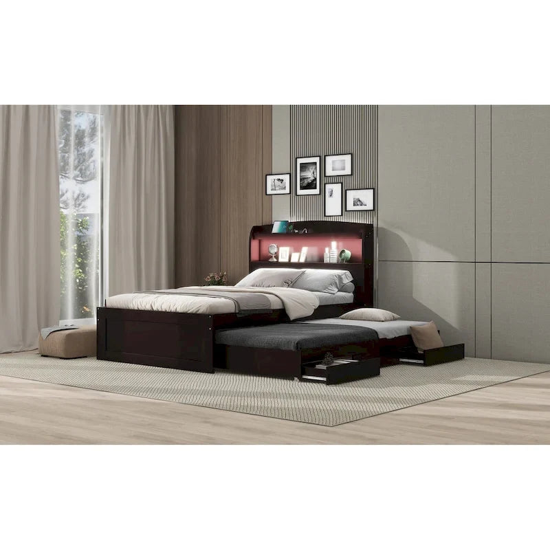 Twin XL Platform Bed with LED Headboard & Drawers