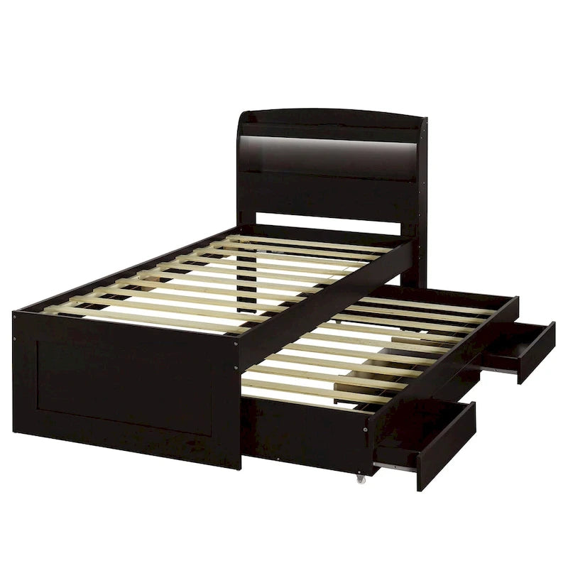 Twin XL Platform Bed with LED Headboard & Drawers