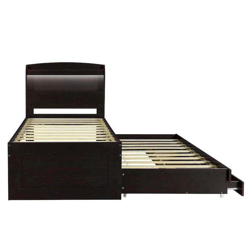 Twin XL Platform Bed with LED Headboard & Drawers
