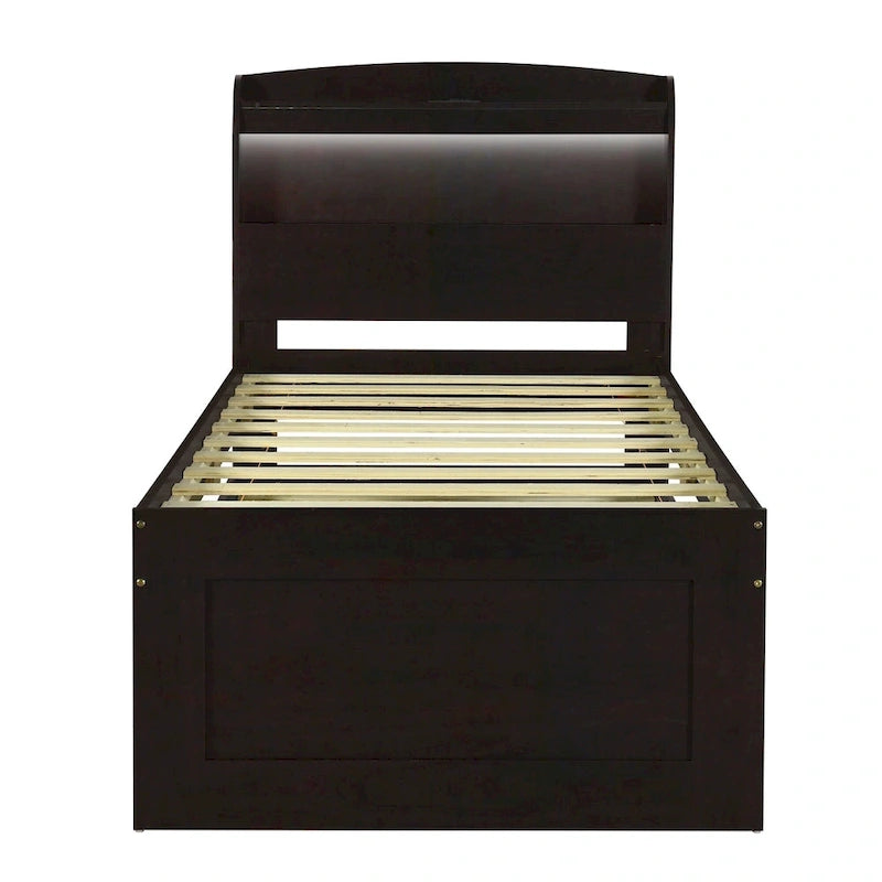 Twin XL Platform Bed with LED Headboard & Drawers