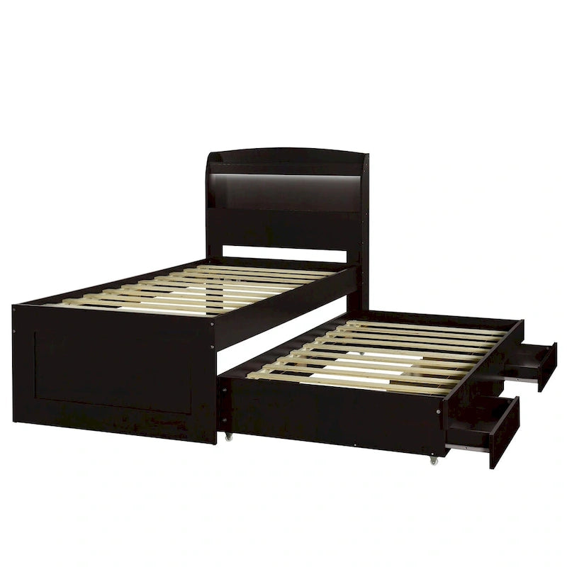 Twin XL Platform Bed with LED Headboard & Drawers