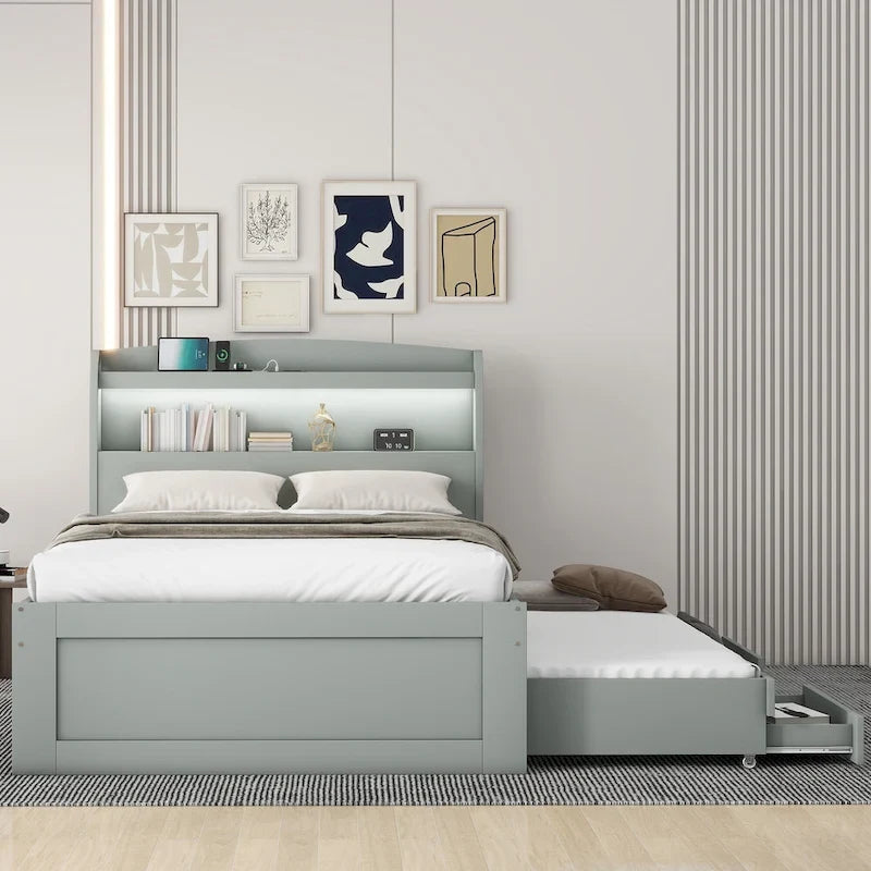 Twin XL Platform Bed with LED Headboard & Drawers