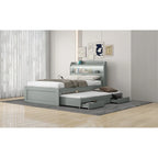 Twin XL Platform Bed with LED Headboard & Drawers