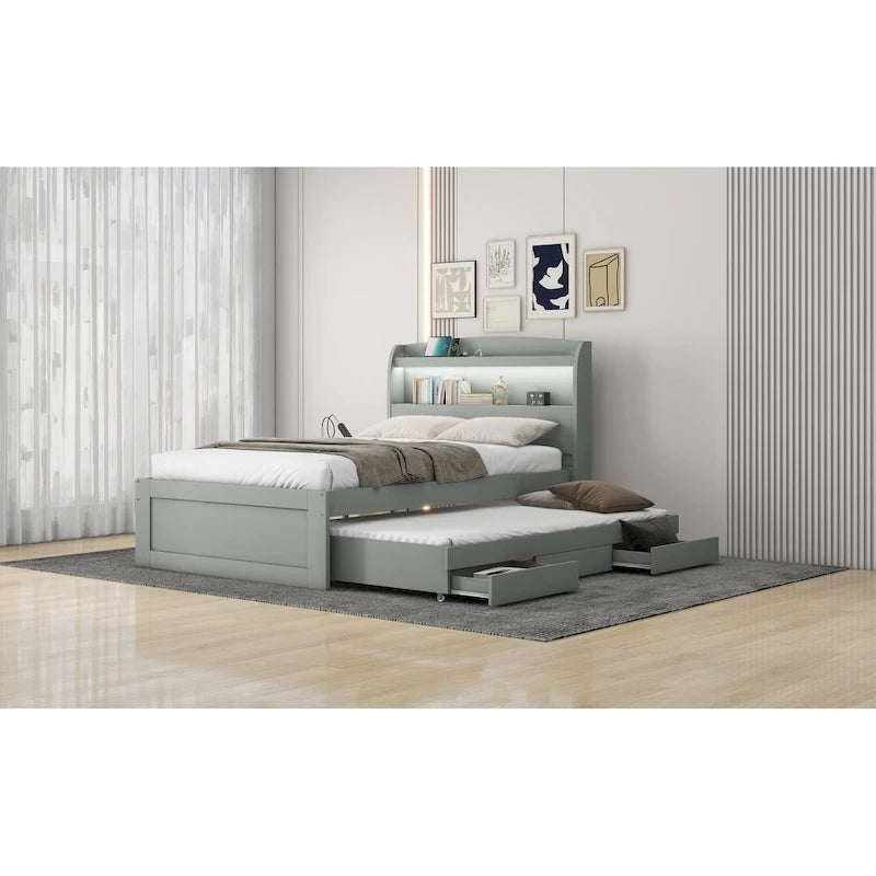 Twin XL Platform Bed with LED Headboard & Drawers