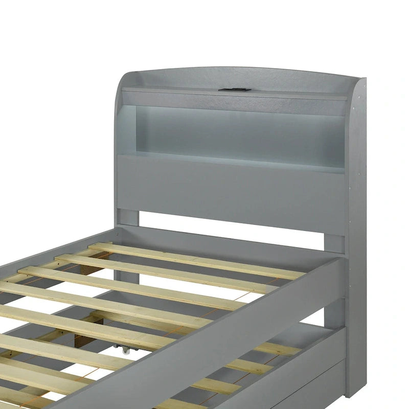 Twin XL Platform Bed with LED Headboard & Drawers