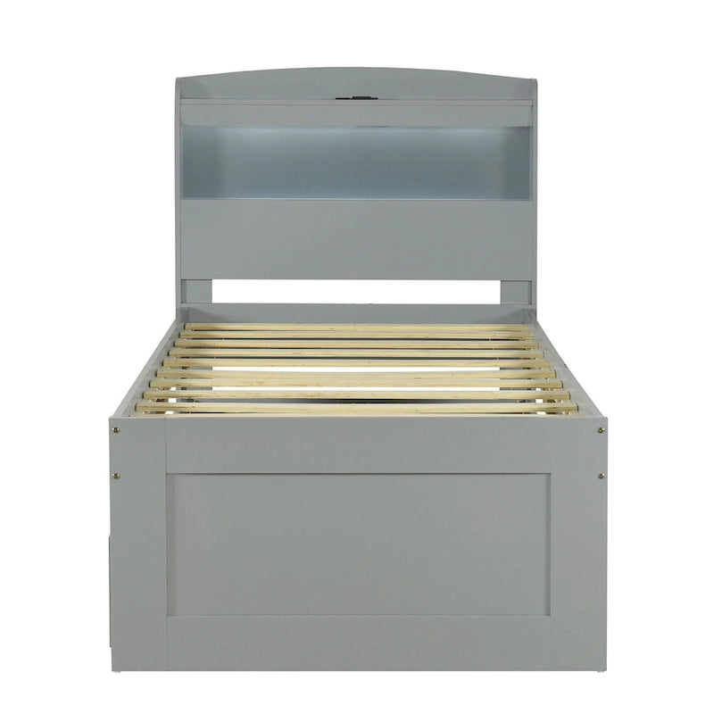 Twin XL Platform Bed with LED Headboard & Drawers