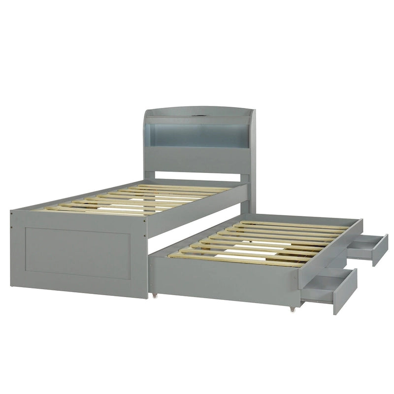 Twin XL Platform Bed with LED Headboard & Drawers