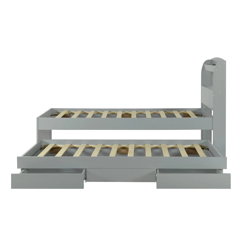 Twin XL Platform Bed with LED Headboard & Drawers