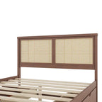 Wood Storage Platform Bed with 4 Drawers & Rattan Headboard