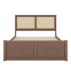 Wood Storage Platform Bed with 4 Drawers & Rattan Headboard