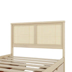 Wood Storage Platform Bed with 4 Drawers & Rattan Headboard