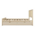 Wood Storage Platform Bed with 4 Drawers & Rattan Headboard