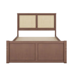 Wood Storage Platform Bed with 4 Drawers & Rattan Headboard
