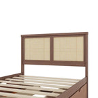 Wood Storage Platform Bed with 4 Drawers & Rattan Headboard