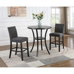 Modern Style 3-Piece Dining Set with Round Bar Table and 2 Nailhead Pub Chairs