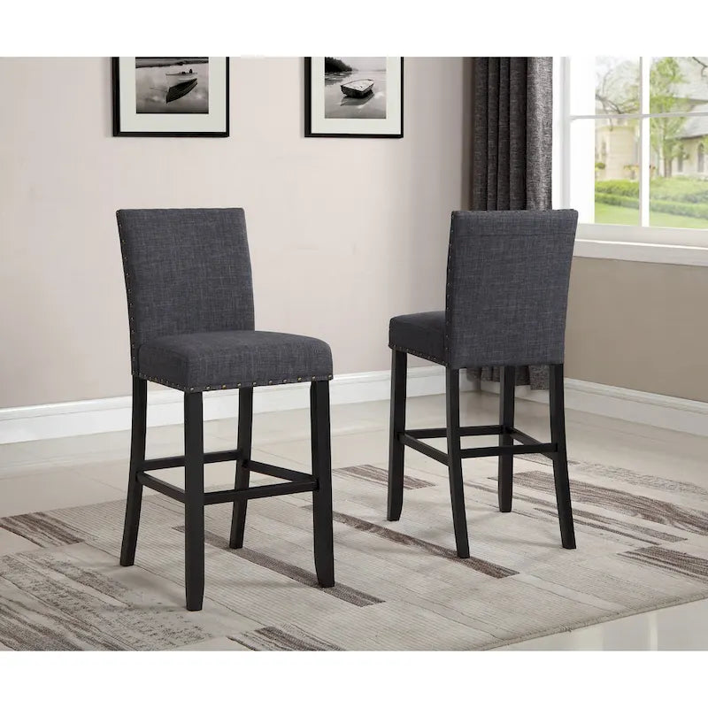 Modern Style 3-Piece Dining Set with Round Bar Table and 2 Nailhead Pub Chairs