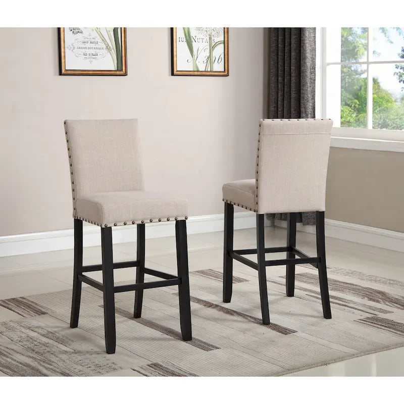 Modern Style 3-Piece Dining Set with Round Bar Table and 2 Nailhead Pub Chairs