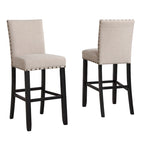 Modern Style 3-Piece Dining Set with Round Bar Table and 2 Nailhead Pub Chairs