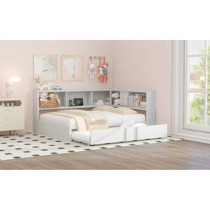 Full Metal Daybed with Trundle, Storage Cabinets, and USB Ports