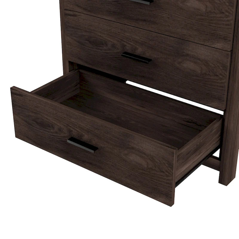 Retro Style Wooden 5-Drawer Vertical Chest with Metal Handles for Bedroom