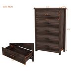 Retro Style Wooden 5-Drawer Vertical Chest with Metal Handles for Bedroom