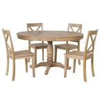Natural Wood Wash 5-Piece Wooden Dining Table Set with Expandable Round Table & 4 Chairs