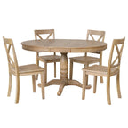 Natural Wood Wash 5-Piece Wooden Dining Table Set with Expandable Round Table & 4 Chairs