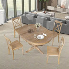 Natural Wood Wash 5-Piece Wooden Dining Table Set with Expandable Round Table & 4 Chairs