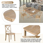 Natural Wood Wash 5-Piece Wooden Dining Table Set with Expandable Round Table & 4 Chairs