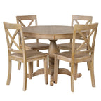 Natural Wood Wash 5-Piece Wooden Dining Table Set with Expandable Round Table & 4 Chairs