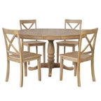 Natural Wood Wash 5-Piece Wooden Dining Table Set with Expandable Round Table & 4 Chairs