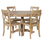 Natural Wood Wash 5-Piece Wooden Dining Table Set with Expandable Round Table & 4 Chairs