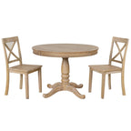 Natural Wood Wash 5-Piece Wooden Dining Table Set with Expandable Round Table & 4 Chairs