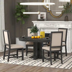 Black 5-Piece Wooden Dining Table Set with Extendable Round Table & 4 Chairs