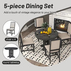 Black 5-Piece Wooden Dining Table Set with Extendable Round Table & 4 Chairs